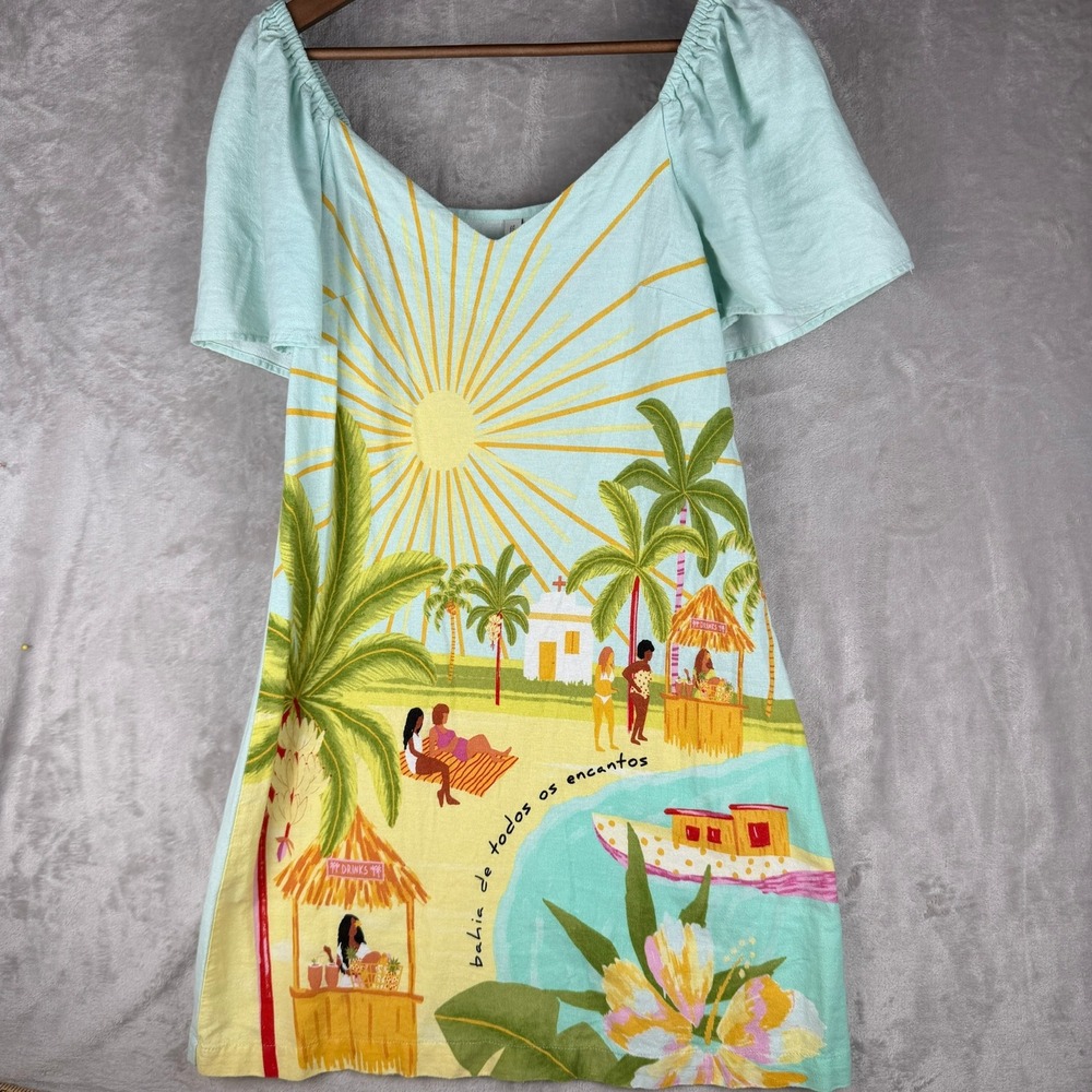 Bluesteel Bahia de Todos os Encantos Tropical Beach Mini Dress Blue Small beachy